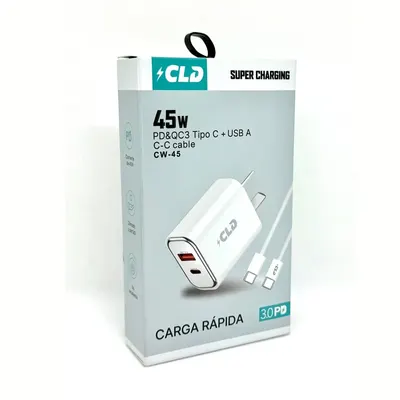 CARGADOR PARED CLD 45W 2 PUERTOS CABLE TC