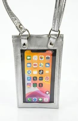 PORTA CELULAR CON CORREA PLATEADO