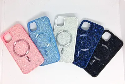 FUNDA MAGSAFE BRILLO METAL IP 15 PRO MAX AZUL